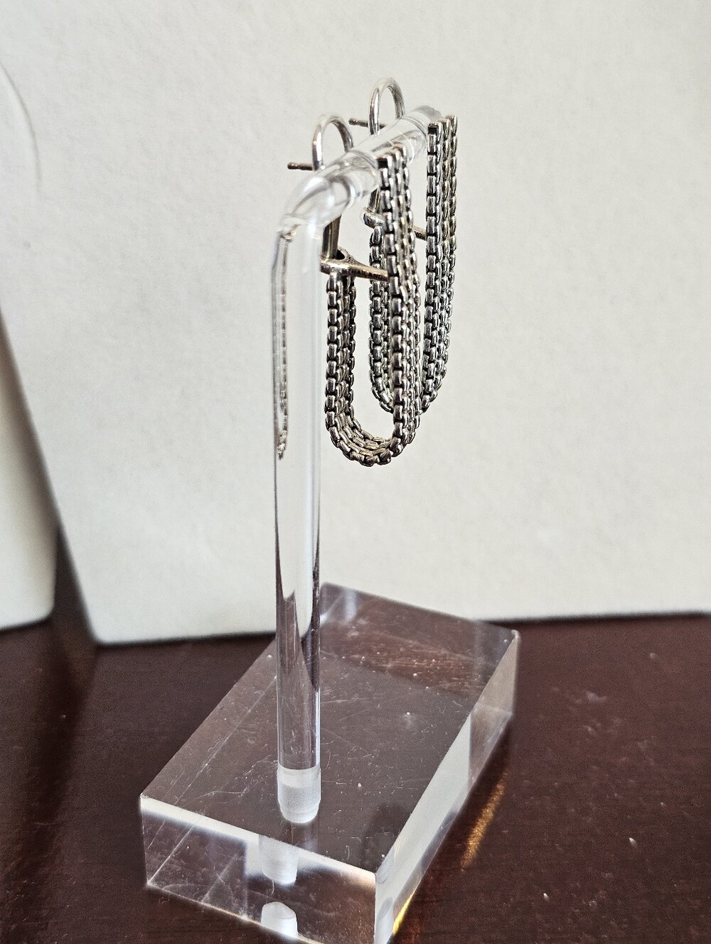 JAI by John Hardy 925 Silver Earrings Triple Box Chain Design - Picture 2 of 13